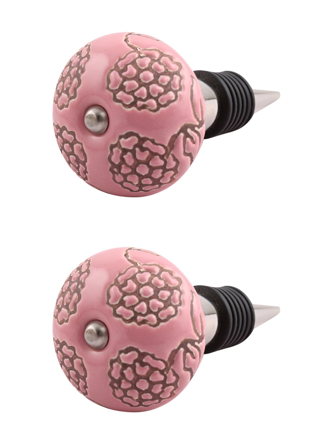 

Indianshelf Pink and Brown 2 Pieces Mari Etched Printed Ceramic Wine Bottle Stoppers