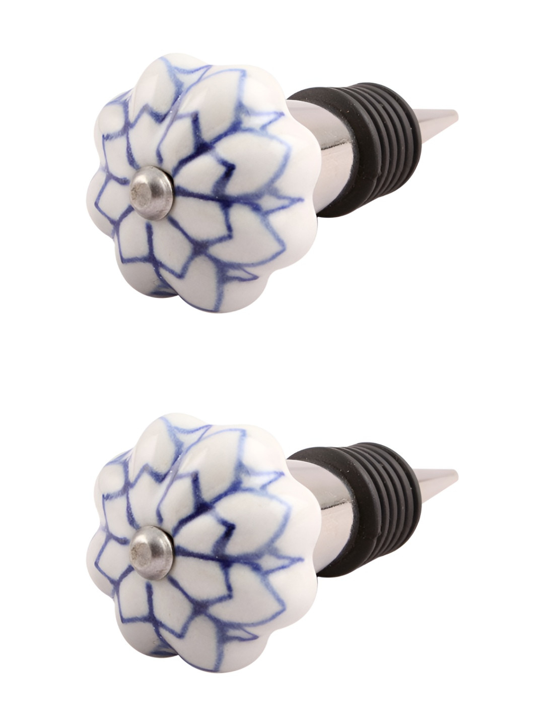 

Indianshelf Blue & White 2 Pieces Printed Ceramic Wine Bottle Stopper