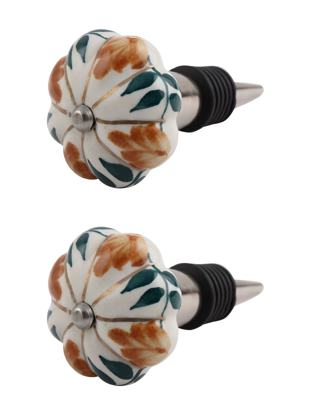

Indianshelf White and Brown 2 Pieces Plant Printed Ceramic Wine Bottle Stoppers