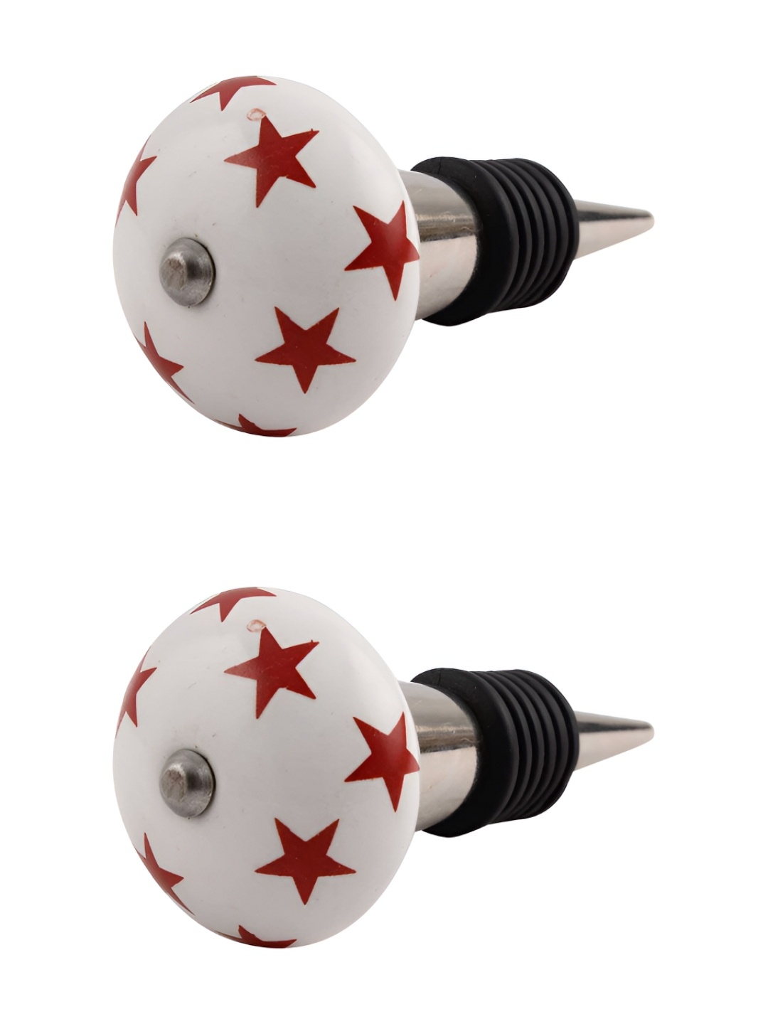 

Indianshelf White & Red 2 Pieces Printed Ceramic Wine Bottle Stoppers