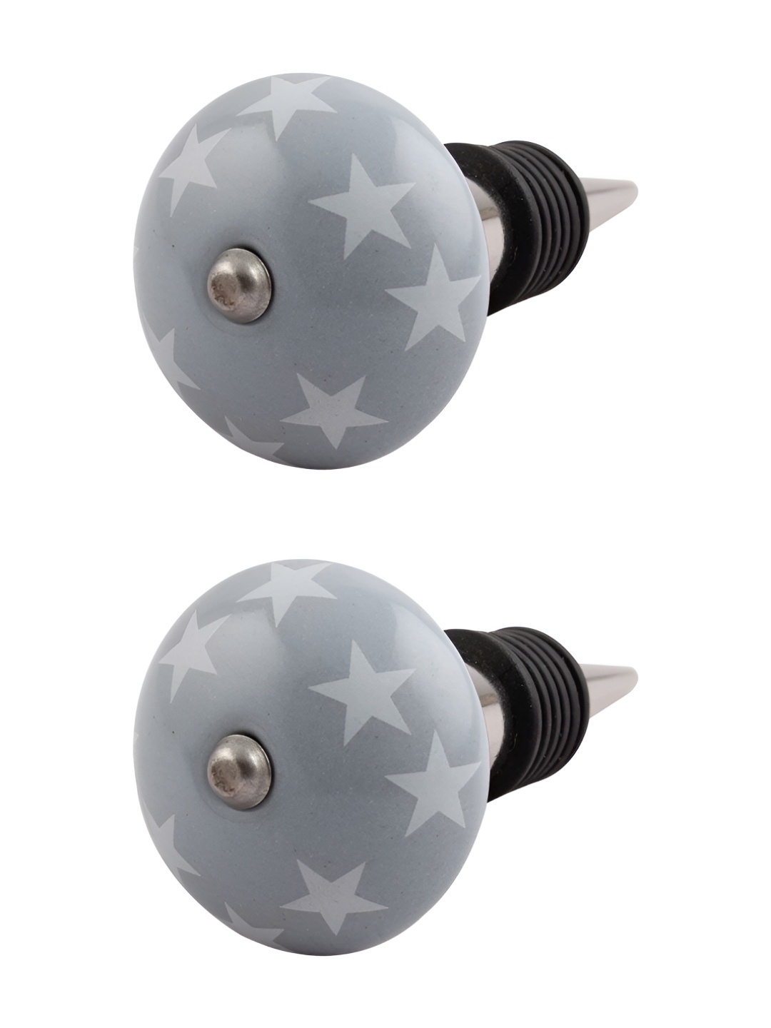 

Indianshelf Grey & Silver-Toned 2 Pieces Star Printed Ceramic Wine Bottle Stoppers