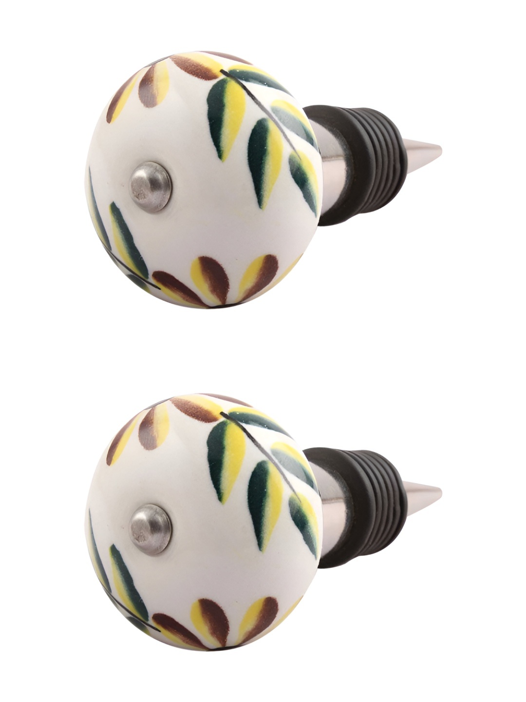 

Indianshelf County Olive Green & White 2 Piece Printed Ceramic Wine Bottle Stoppers