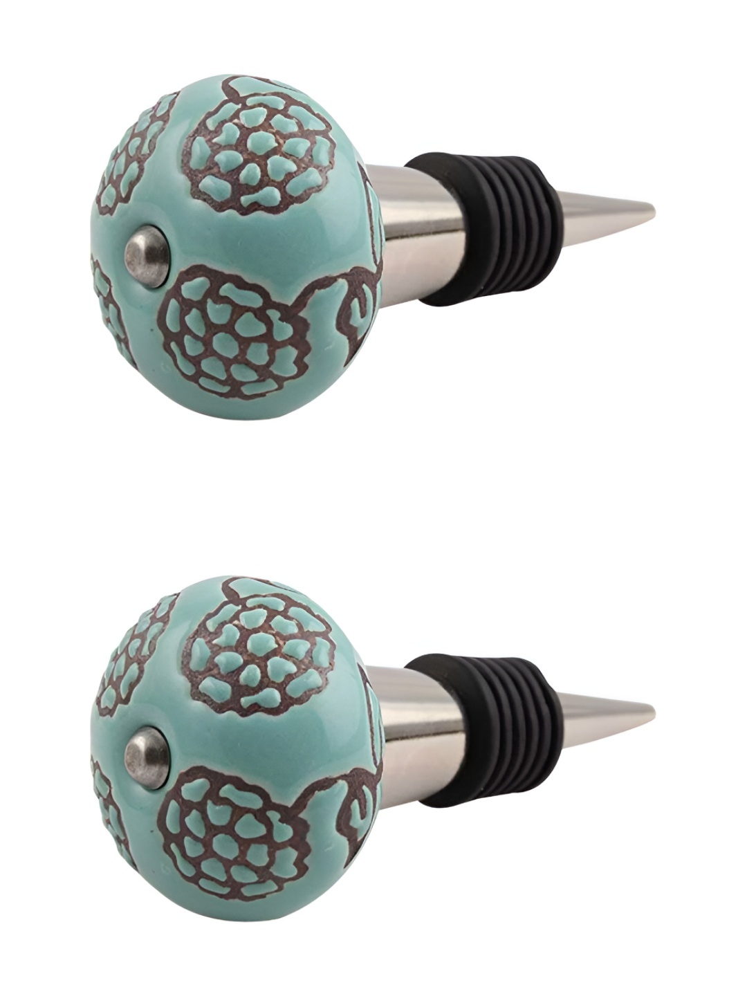 

Indianshelf Green & Grey 2 Pieces Floral Printed Ceramic Wine Bottle Stoppers