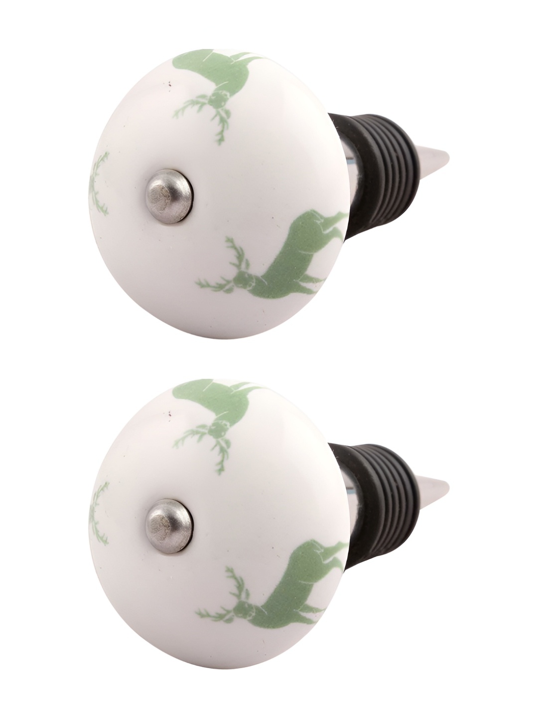 

Indianshelf Green & White 2 Pieces Printed Ceramic Wine Bottle Stopper