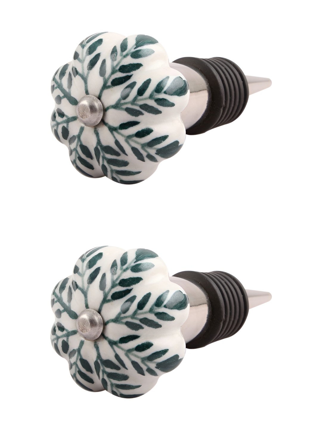 

Indianshelf Green & White 2 Pieces Printed Ceramic Wine Bottle Stopper