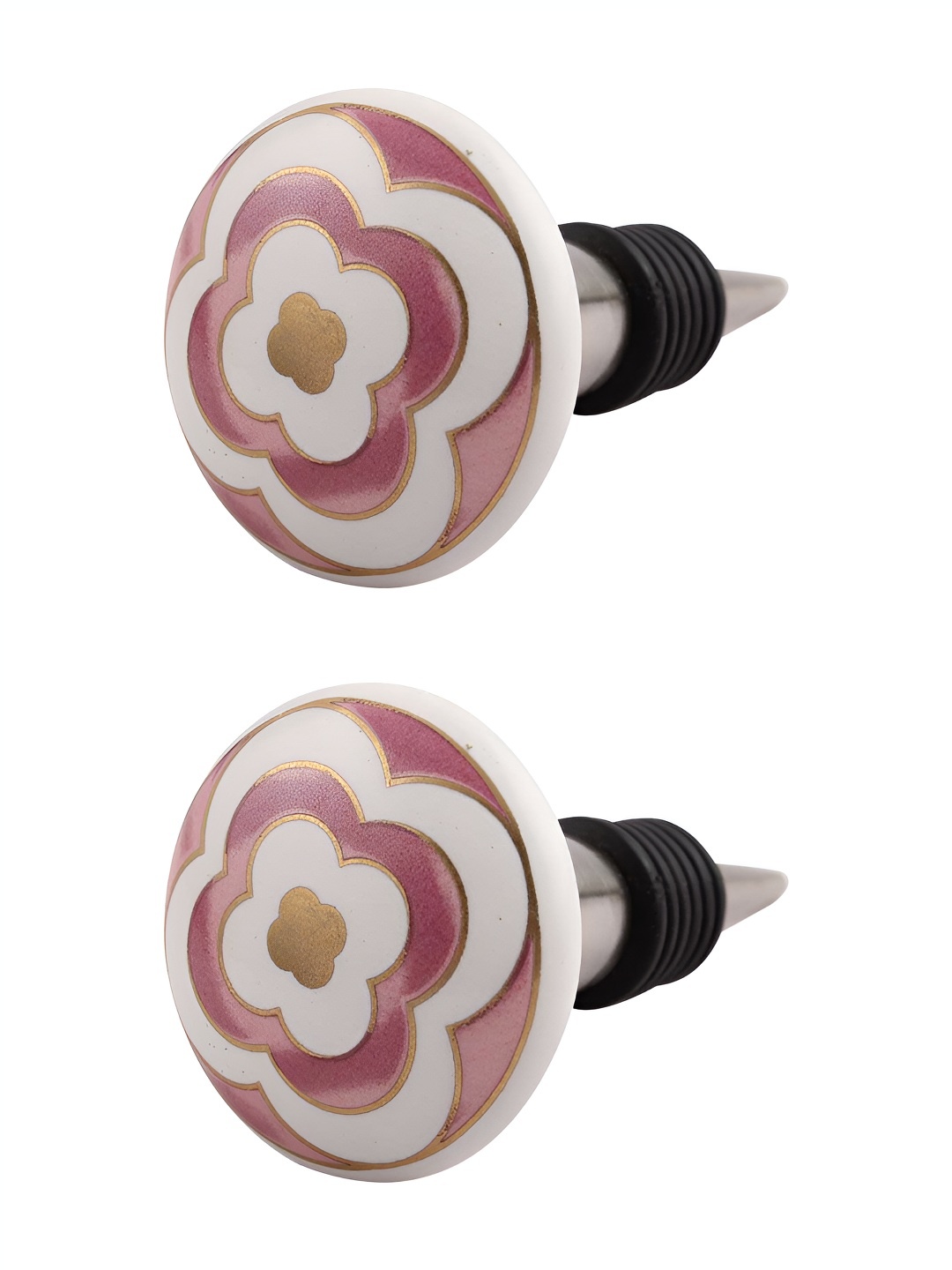 

Indianshelf White & Pink 2 Pieces Floral Printed Wine Bottle Stoppers