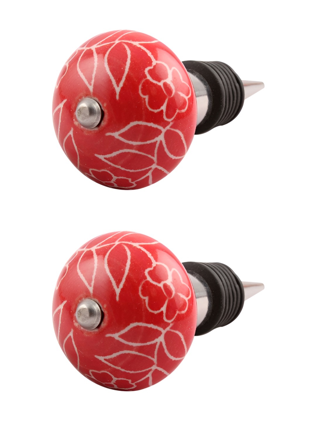 

Indianshelf Red & White 2 Pieces Floral Printed Ceramic Wine Bottle Stopper