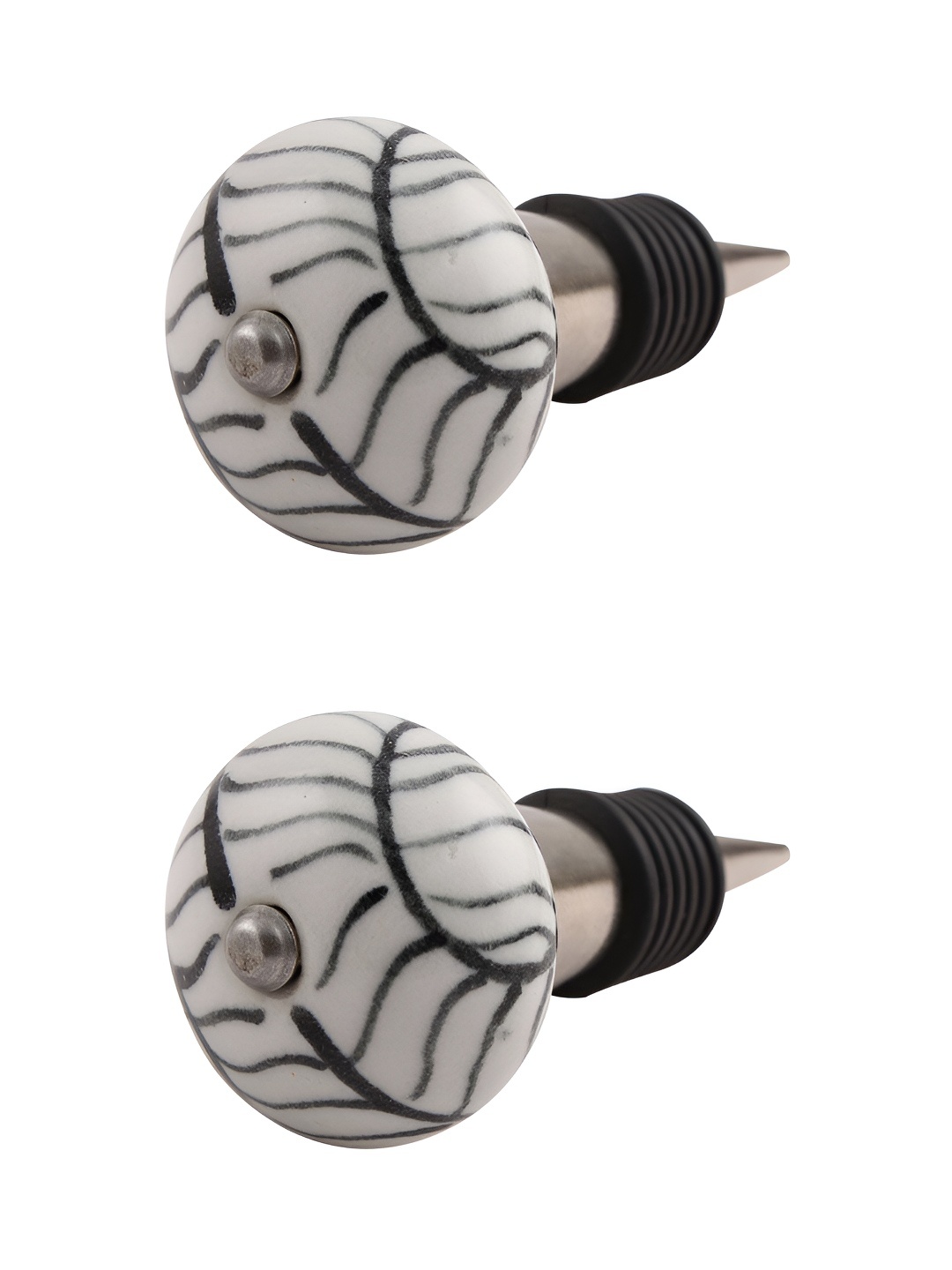 

Indianshelf White & Black 2 Pieces Printed Ceramic Wine Bottle Stopper