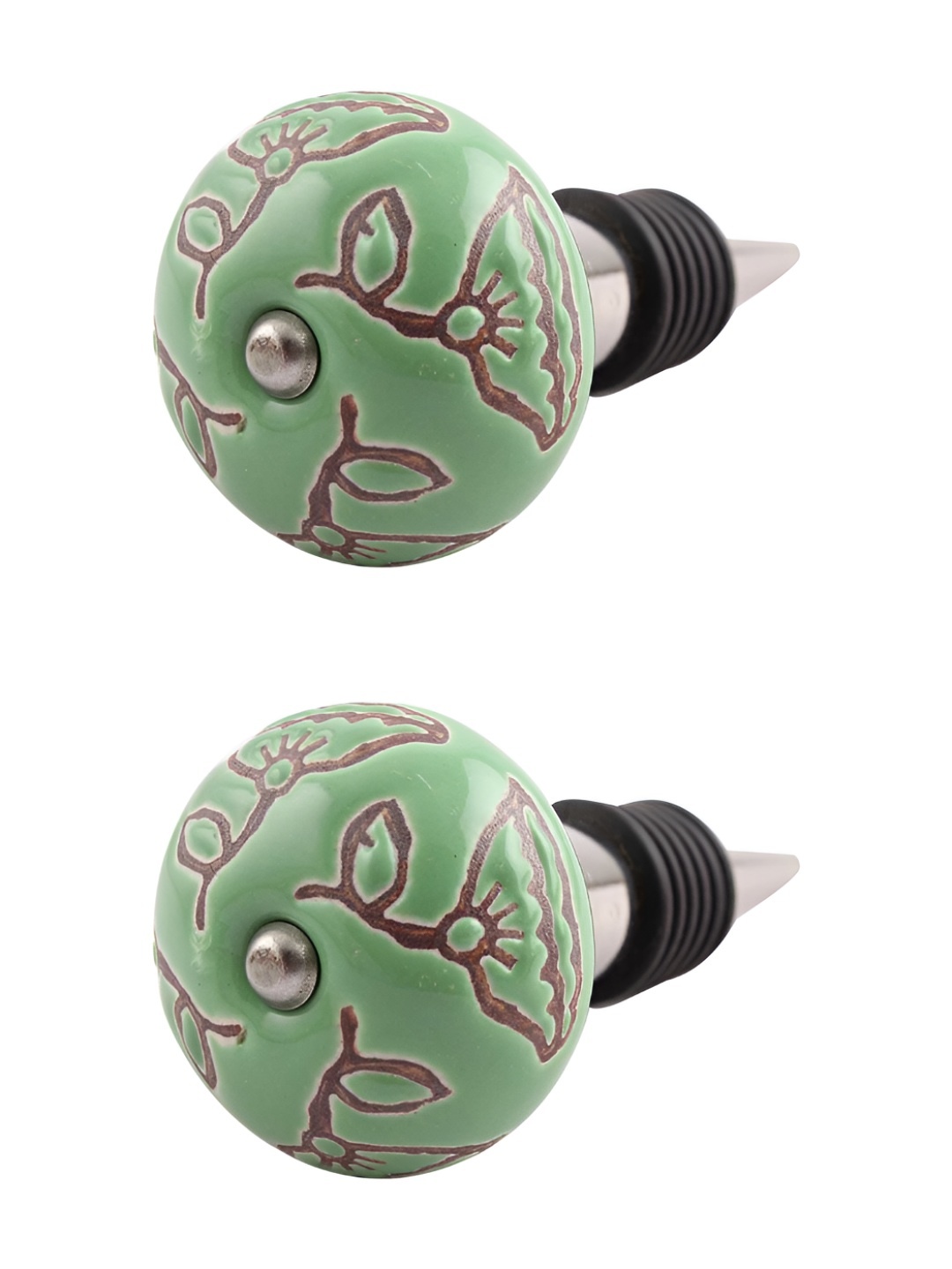 

Indianshelf Green & Brown 2 Pieces Calla Lily Printed Ceramic Wine Bottle Stopper