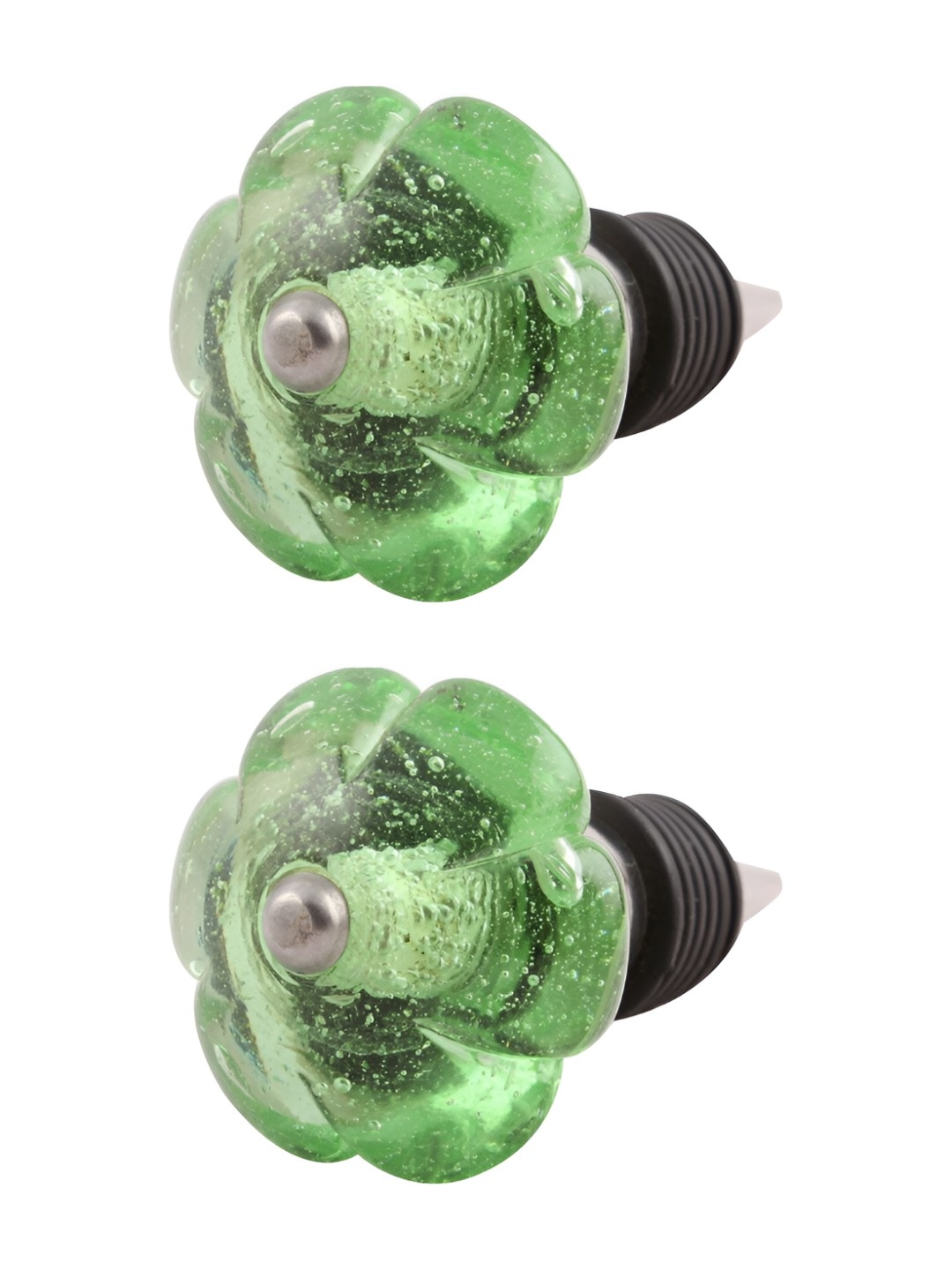 

Indianshelf Green & Silver-Toned 2 Pieces Melon Flower Textured Glass Wine Bottle Stoppers