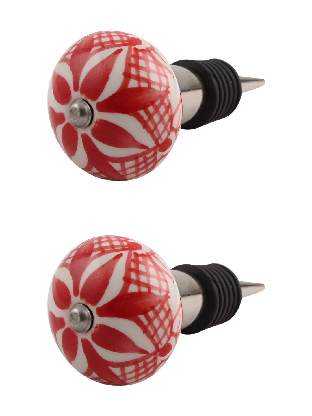 

Indianshelf Red & White 2 Pieces Printed Ceramic Wine Bottle Stopper