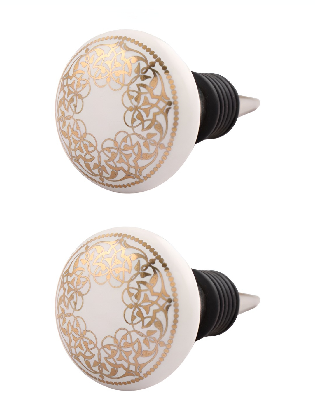 

Indianshelf Gold-Toned and White 2 Pieces Rangoli Printed Ceramic Wine Bottle Stoppers