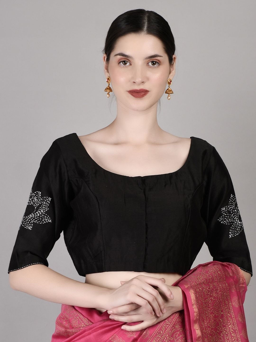 

PALASH Women Embroidered Round Neck Blouse, Black