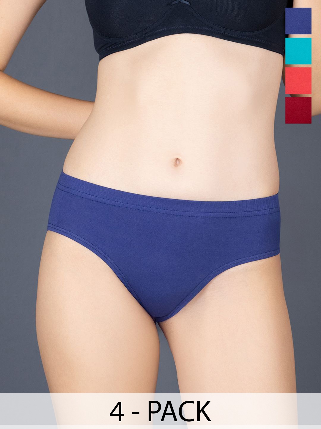 

Lux Cozi Women Pack Of 4 Assorted Mid-Rise Cotton Hipster Briefs