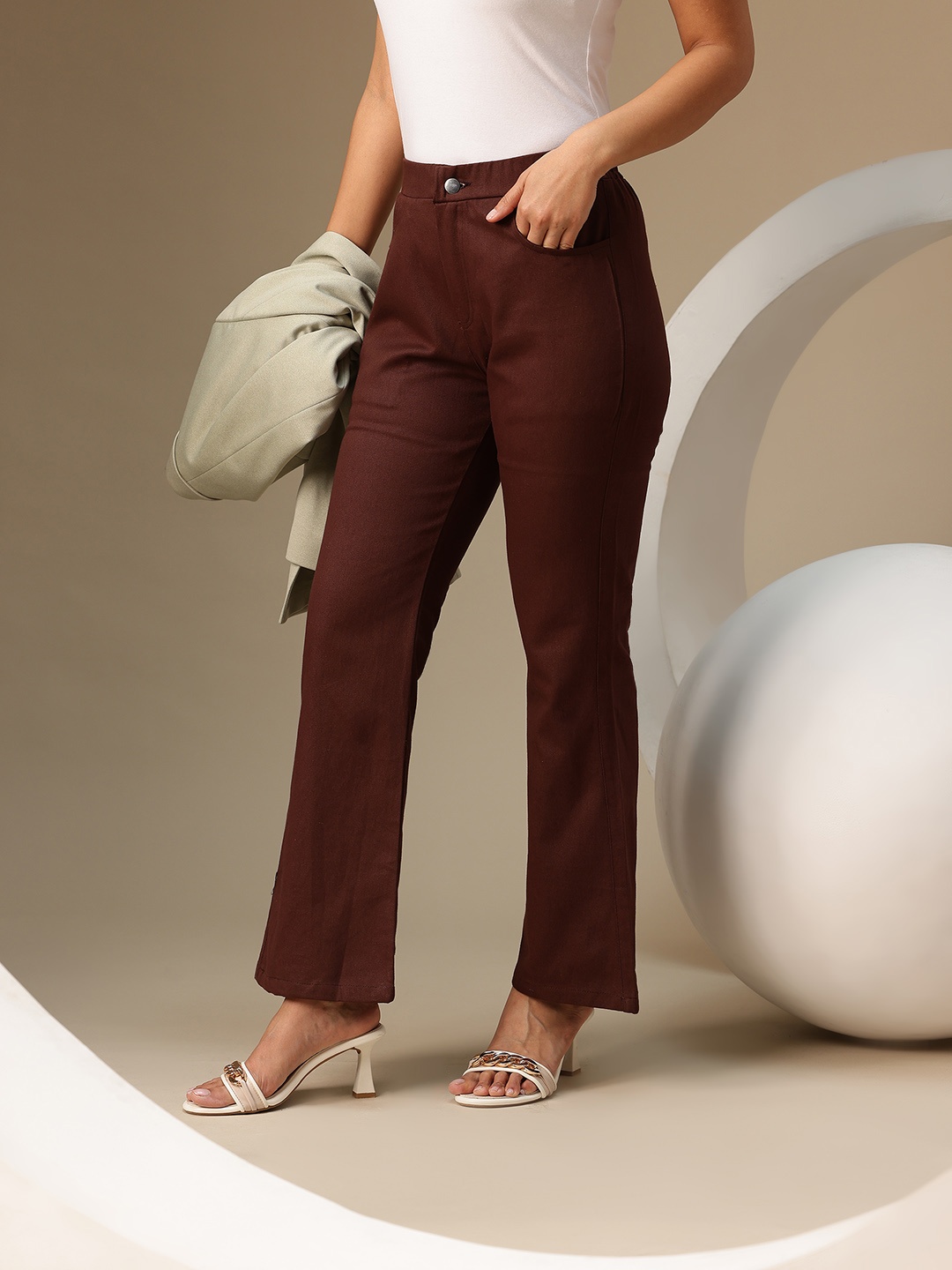 

Chemistry Women High-Rise Easy Wash Bootcut Trousers, Coffee brown