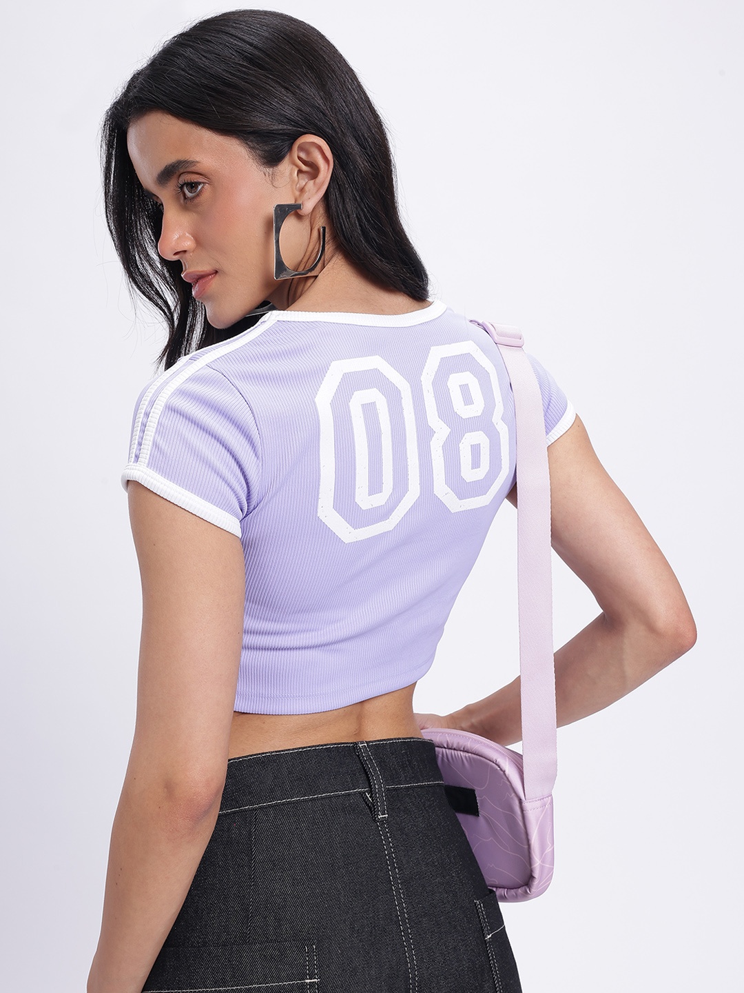 

glitchez Digits & Drip Printed Ribbed Crop Top, Lavender
