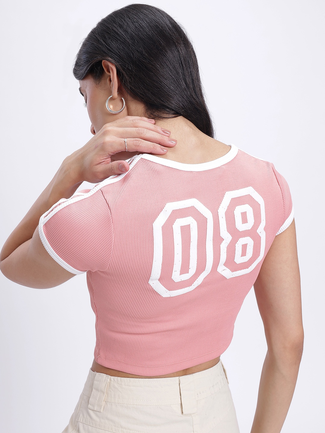 

glitchez Countless Cool Printed Ribbed Crop Top, Rose