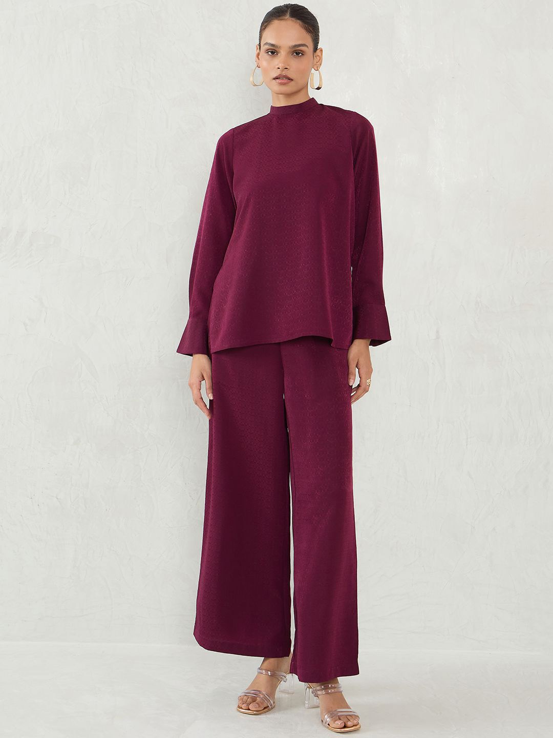 

FEMMELLA Self Design Top With Trousers, Burgundy