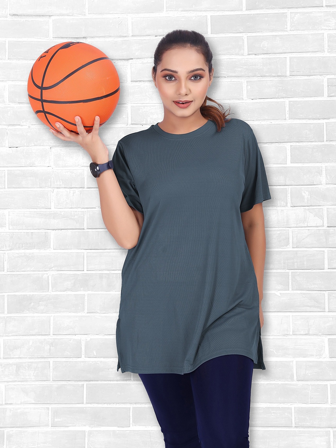 

MYO2 Women Solid Round Neck Oversized T-shirt, Grey