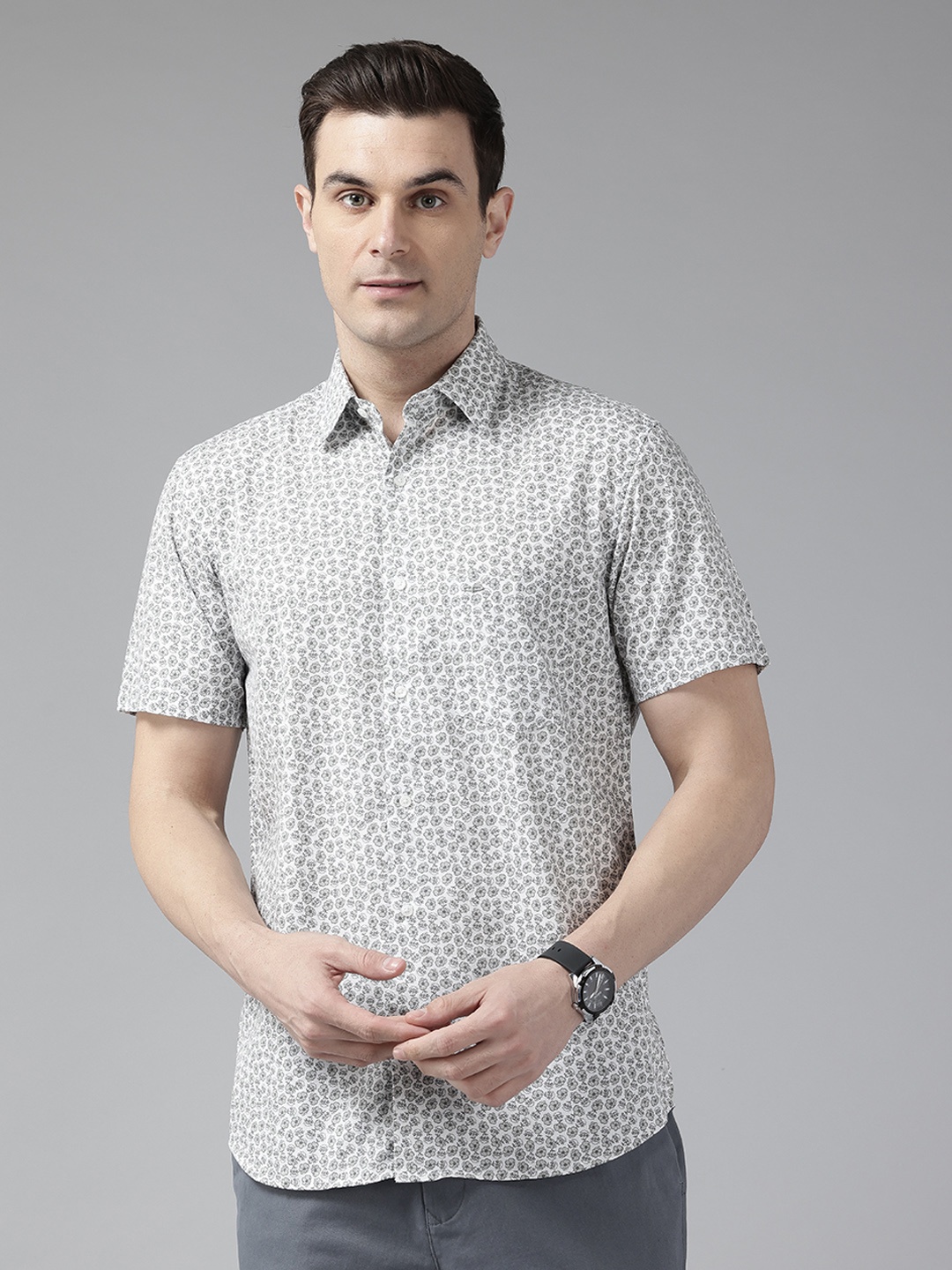 

ColorPlus Floral Print Pure Cotton Casual Shirt, Grey