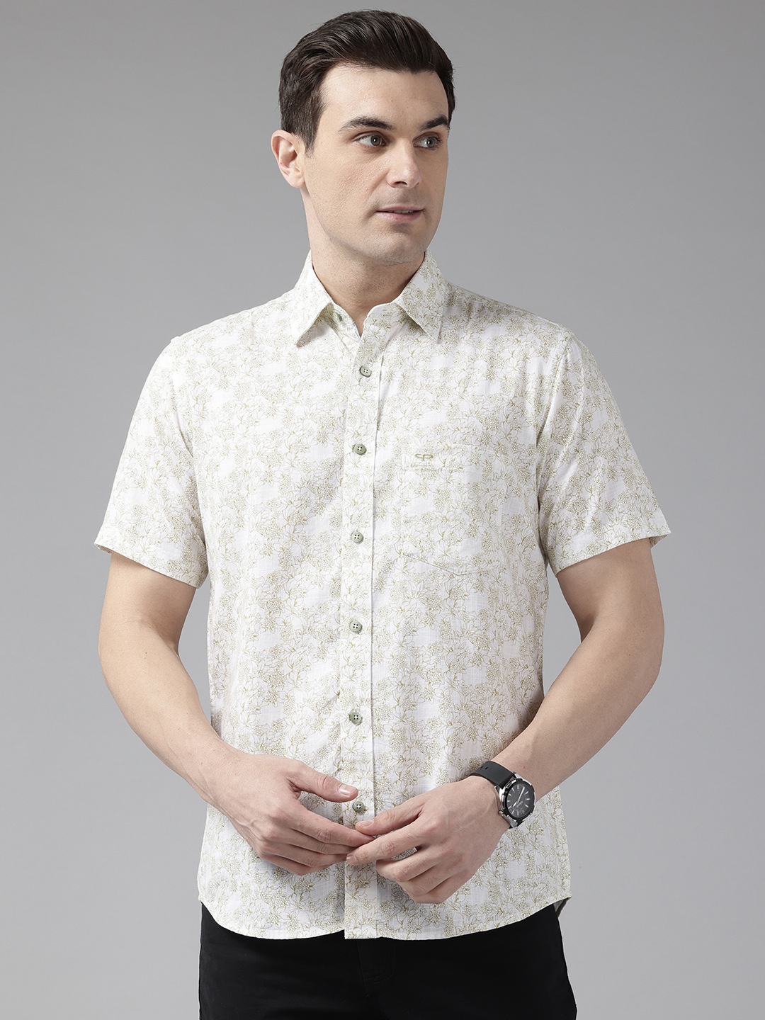 

ColorPlus Floral Print Pure Cotton Casual Shirt, Green