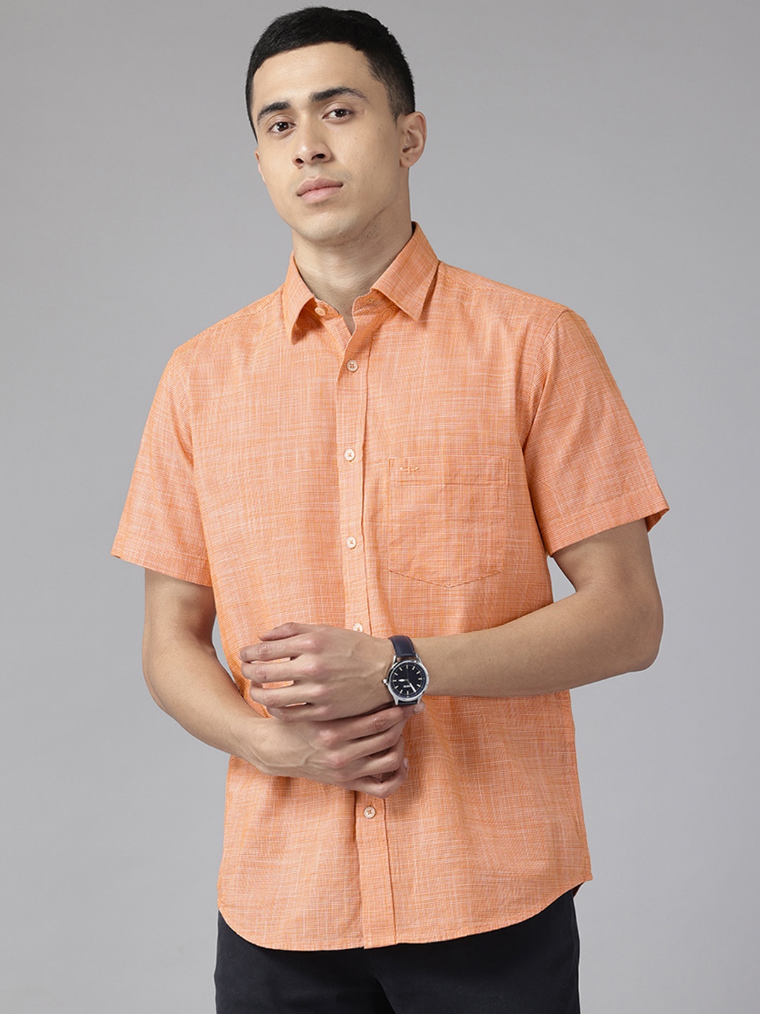 

ColorPlus Houndstooth Checked Pure Cotton Shirt, Orange