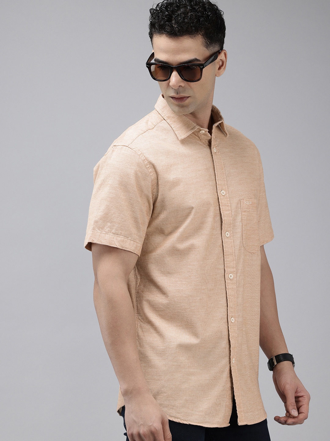 

ColorPlus Opaque Self Design Textured Pure Cotton Casual Shirt, Beige