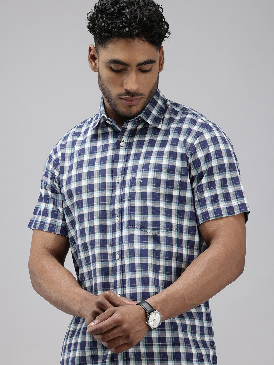 

ColorPlus Opaque Checked Pure Cotton Casual Shirt, Blue