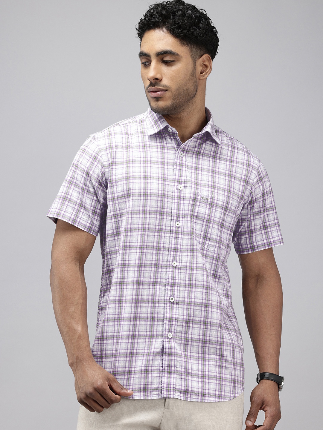 

ColorPlus Pure Cotton Checked Casual Shirt, Purple