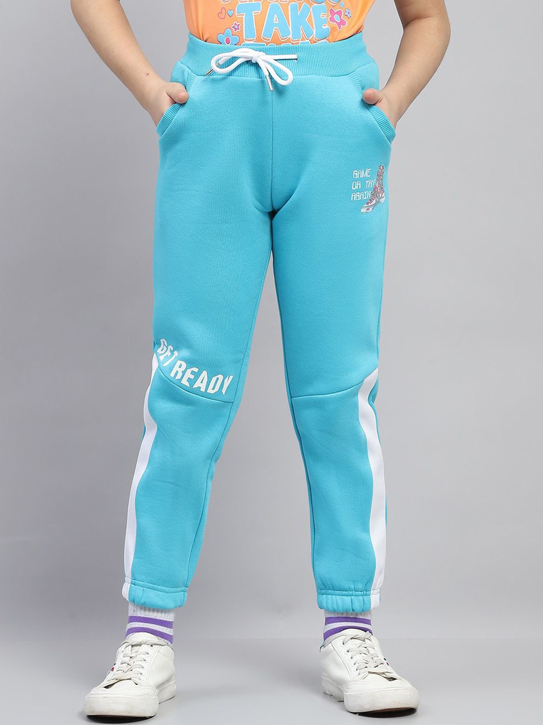 

Monte Carlo Girls Printed Mid-Rise Joggers, Turquoise blue