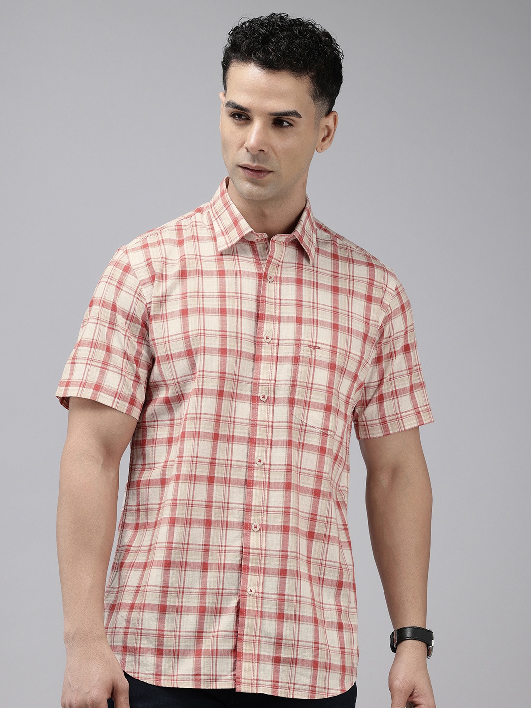 

ColorPlus Checked Pure Cotton Casual Shirt, Red