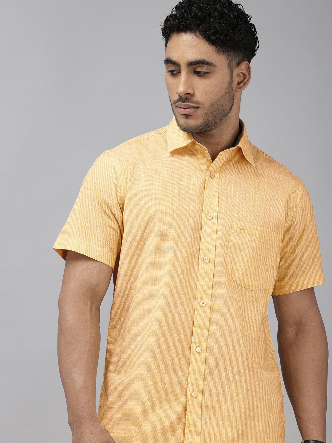 

ColorPlus Pure Cotton Self Design Textured Casual Shirt, Yellow