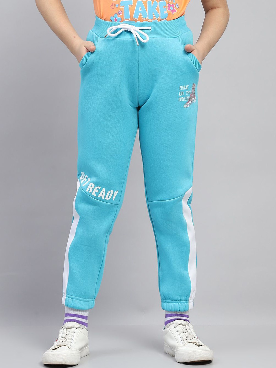 

Monte Carlo Girls Typography Printed Joggers Track Pants, Turquoise blue