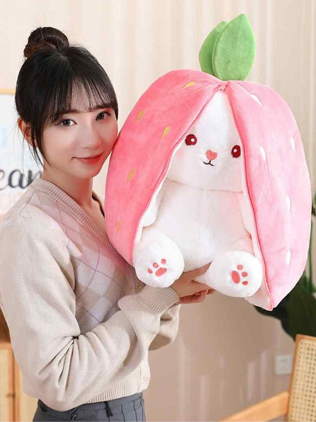 

BESTIES Rabbit In Strawberry Microfibre Filled Non-Allergic Soft Toys and Dolls, Pink