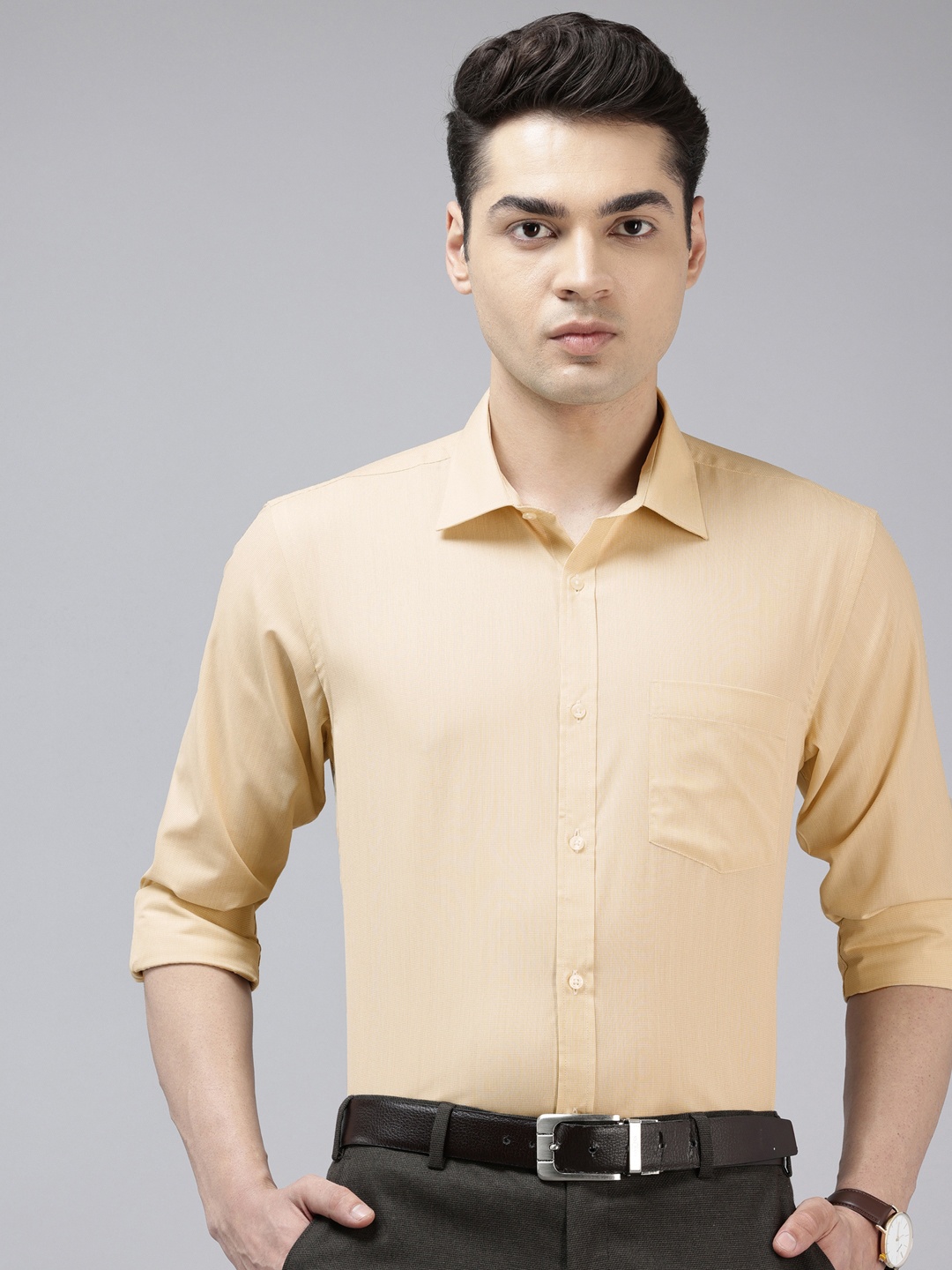

Park Avenue Micro Checked Formal Shirt, Yellow