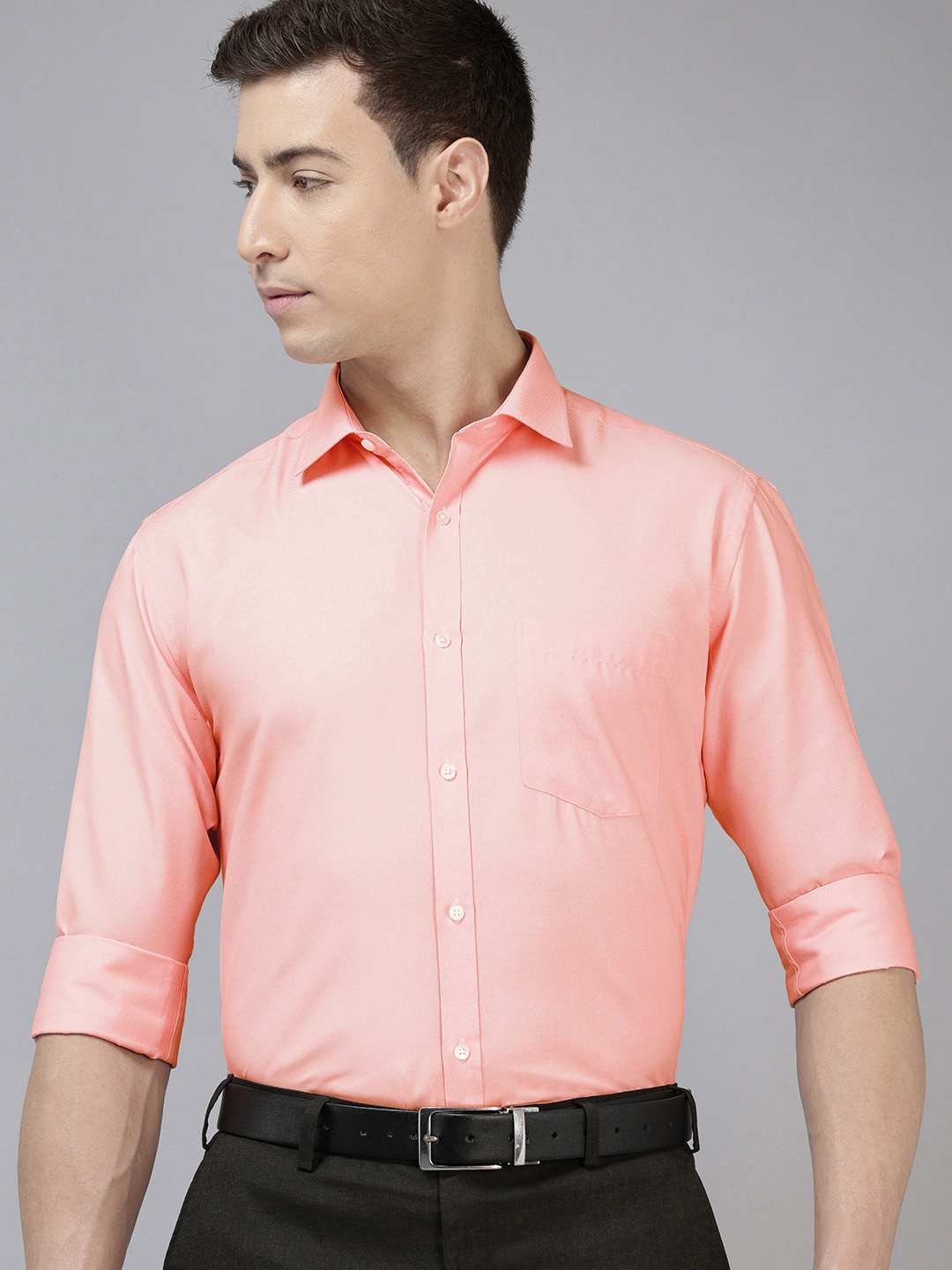 

Park Avenue Slim Fit Textured Self Design Formal Shirt, Orange