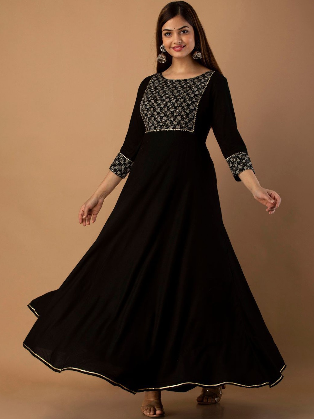 

RAAKA Ethnic Motifs Printed Gotta Patti Anarkali Kurta, Black