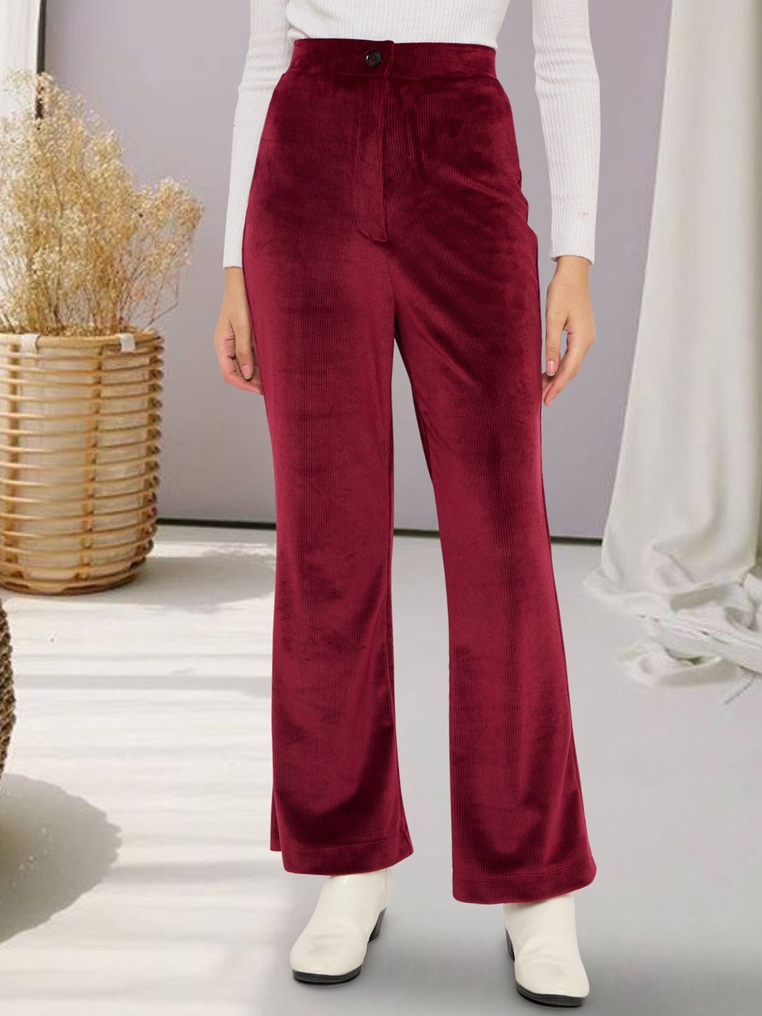 

Martini Women Smart Straight Fit High-Rise Bootcut Trousers, Maroon