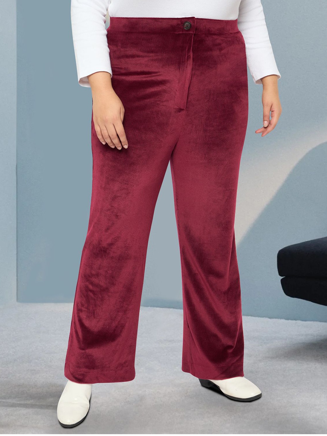 

wild U Women Plus Size Smart Straight Fit High-Rise Bootcut Trousers, Maroon