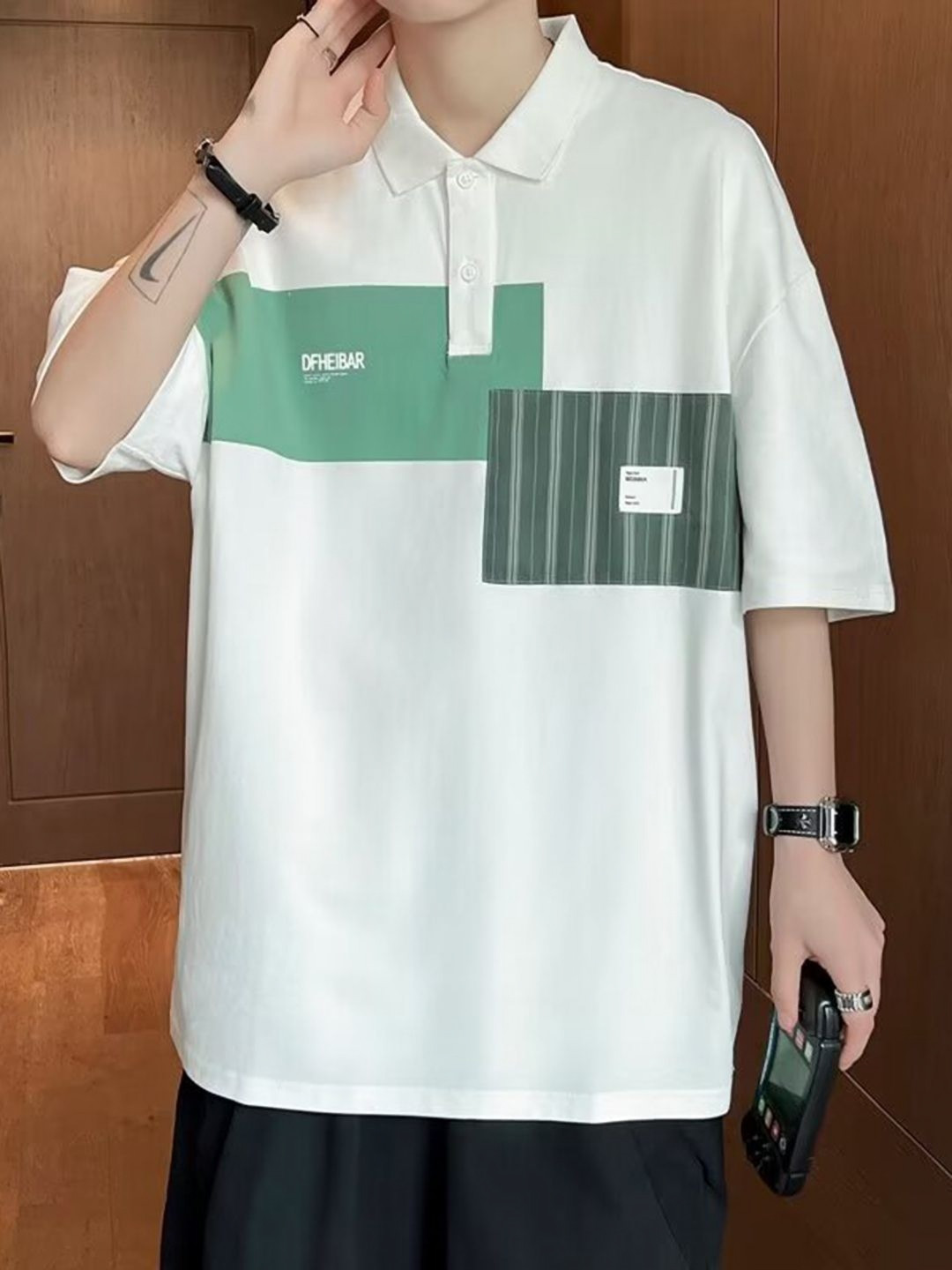 

StyleCast Men Graphic Printed Polo Collar Cotton Oversized T-shirt, White