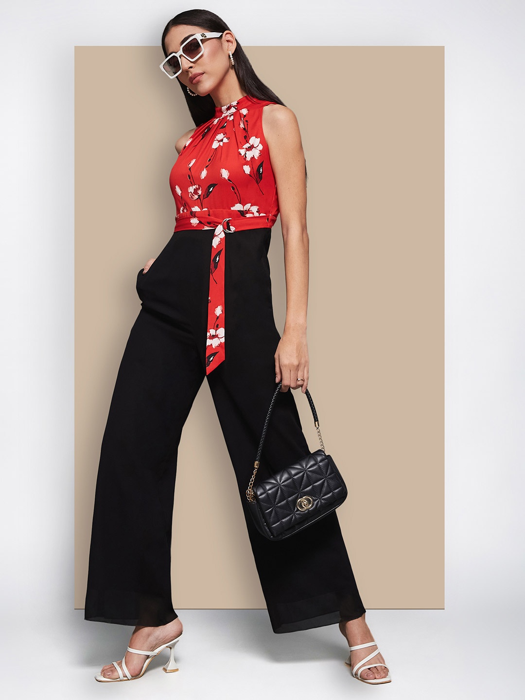 

Chemistry Women Floral Regular Halter Work wear Jumpsuit, Red