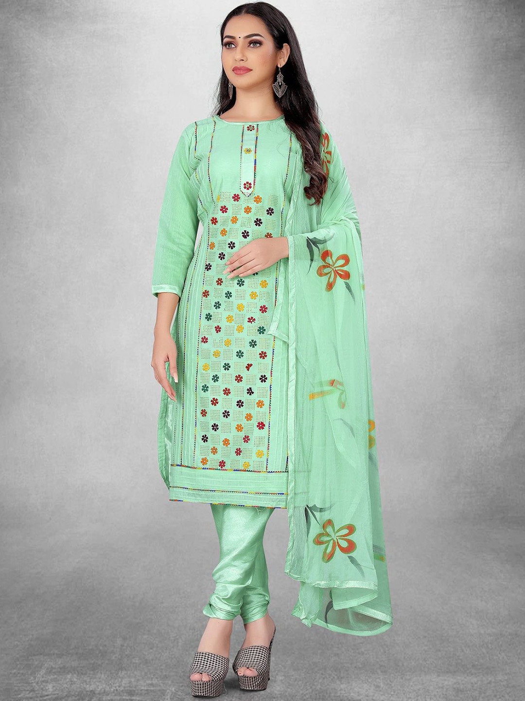 

A TO Z CART Floral Printed Unstitched Dress Material, Green