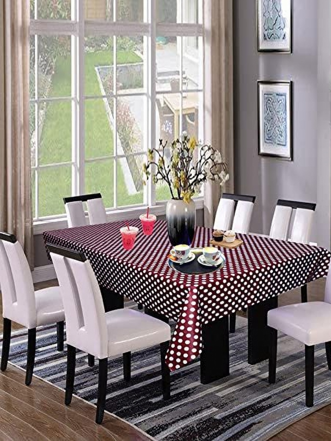 

LooMantha Brown & White Polka Printed Waterproof Rectangle 6-Seater Table Cover