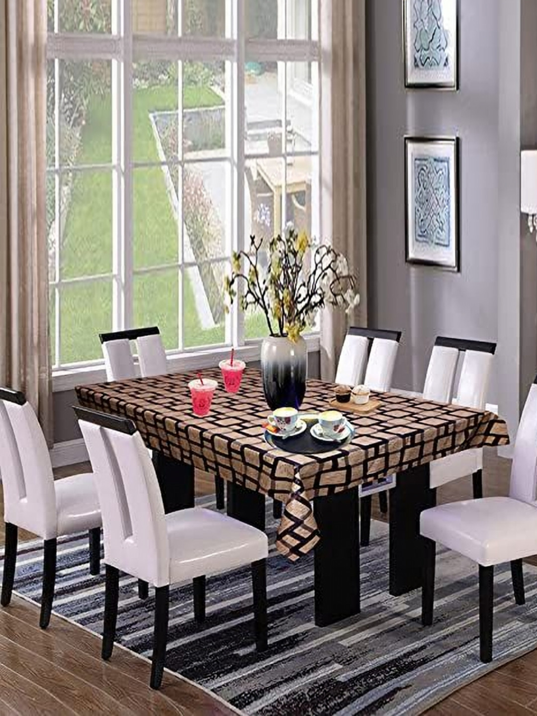 

LooMantha Yellow & Brown Geometric Printed Waterproof Rectangle 6-Seater Table Cover