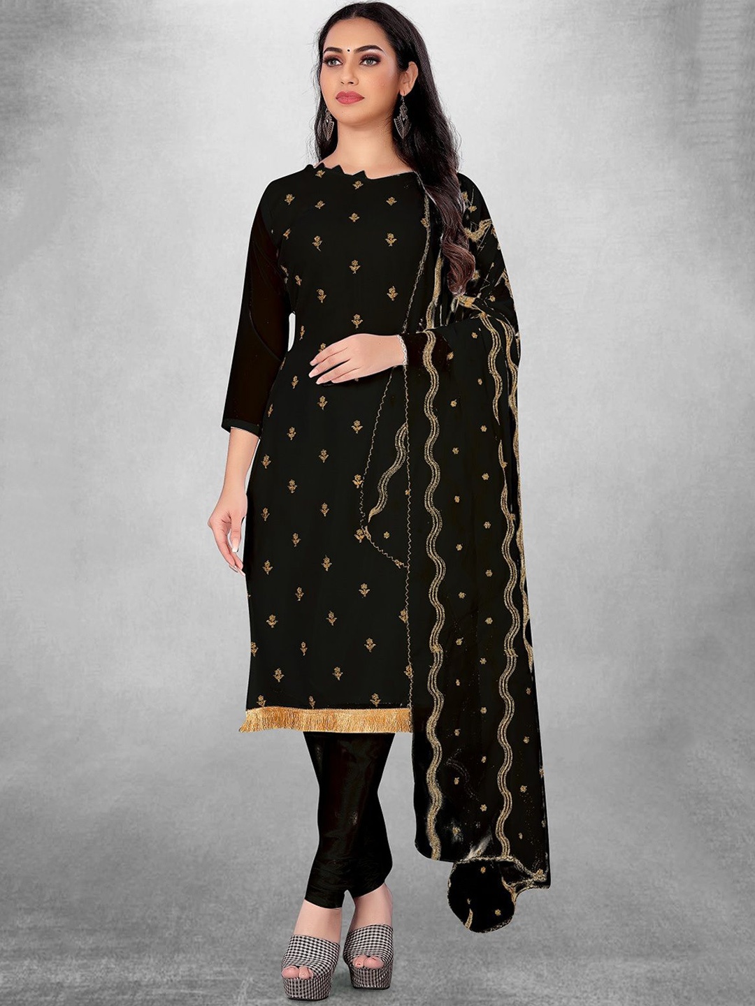 

A TO Z CART Floral Embroidered Silk Georgette Unstitched Dress Material, Black