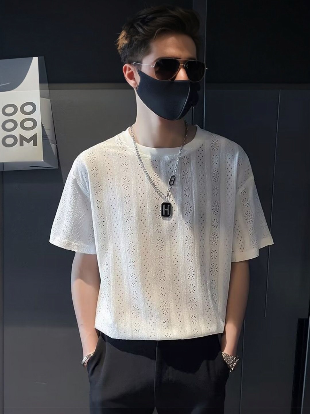 

StyleCast Men Self Design Round Neck Oversized Cotton T-shirt, White