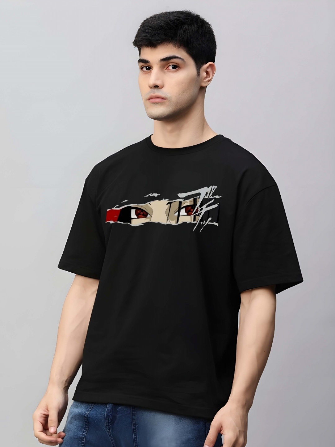 

KAIDO Men Naruto Graphic Printed Round Neck Pure Cotton Relaxed Fit T-shirt, Black