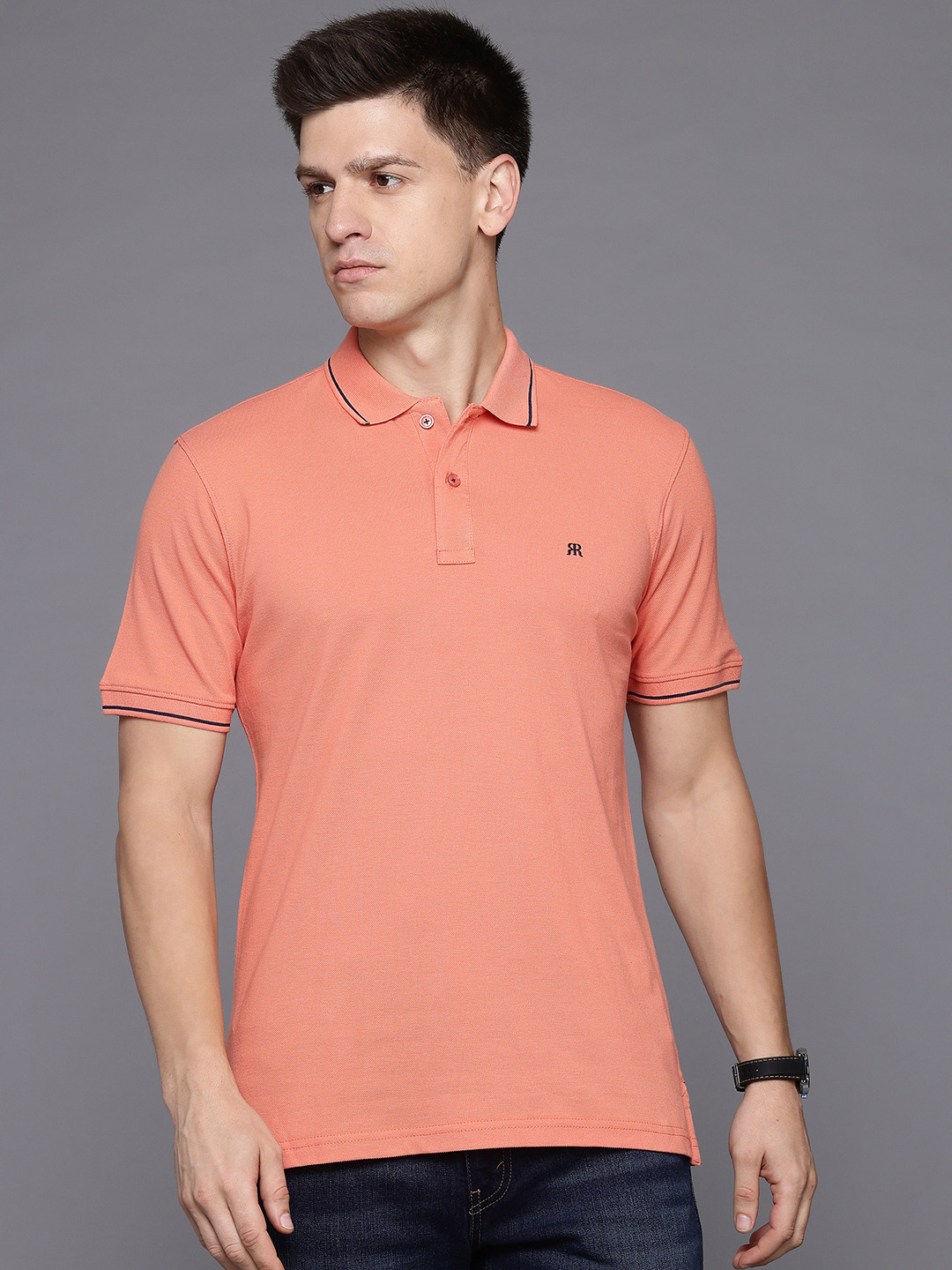 

Raymond Men Polo Collar Pure Cotton T-shirt, Orange