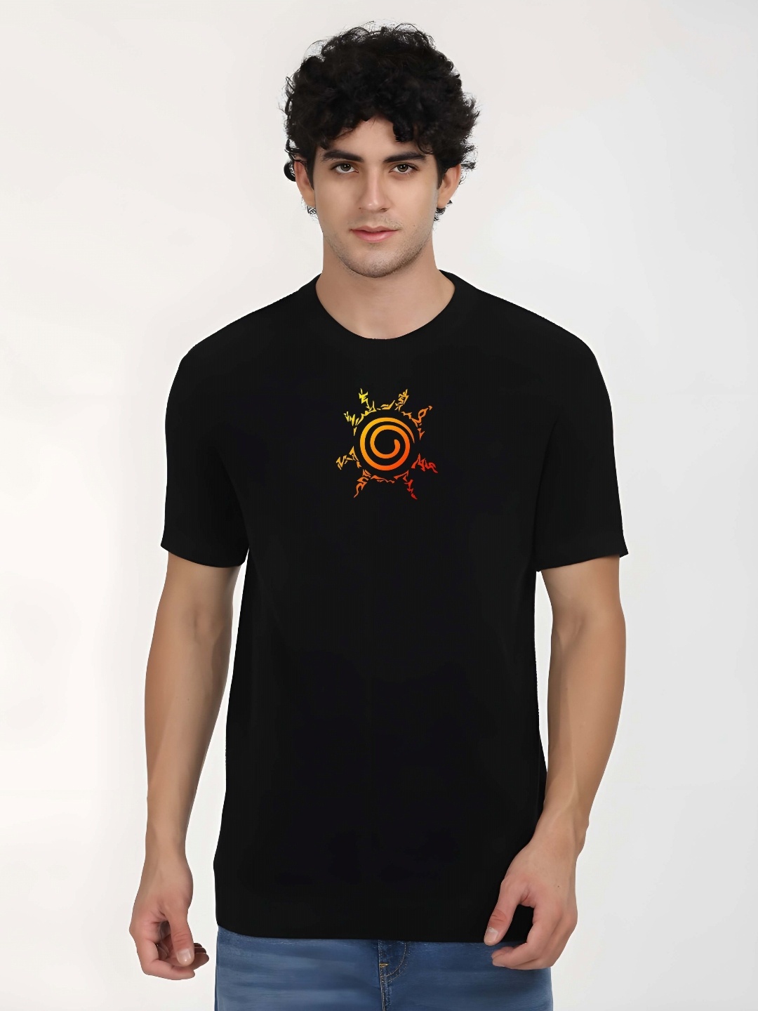 

KAIDO Men Graphic Printed Round Neck Cotton T-shirt, Black