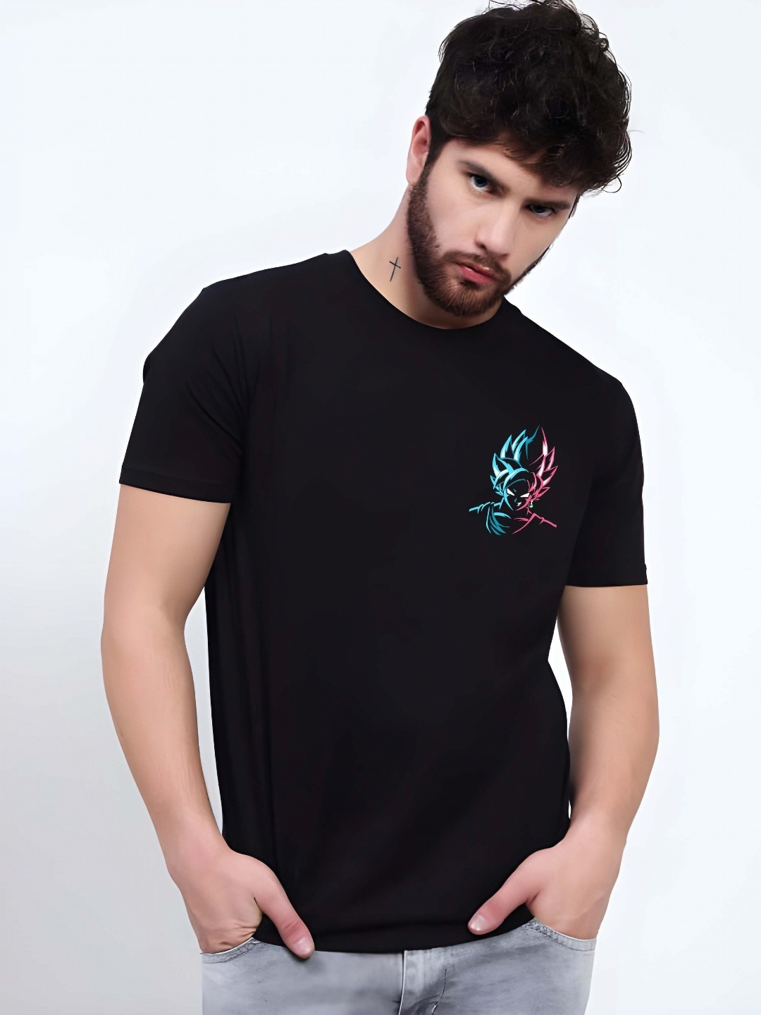 

KAIDO Men Dragon Ball Z Graphic Printed Round Neck Cotton T-shirt, Black